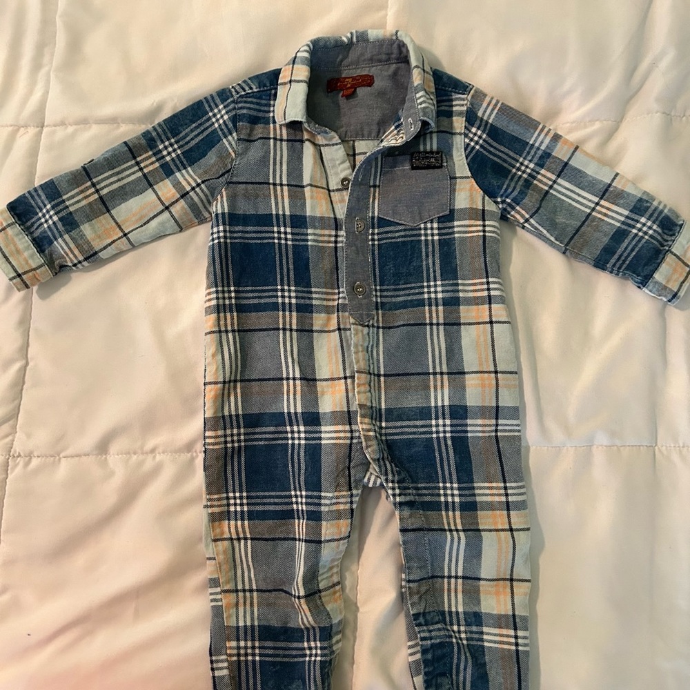 Baby overall blue & white checkered size 6-9 months 7’s for all mankind